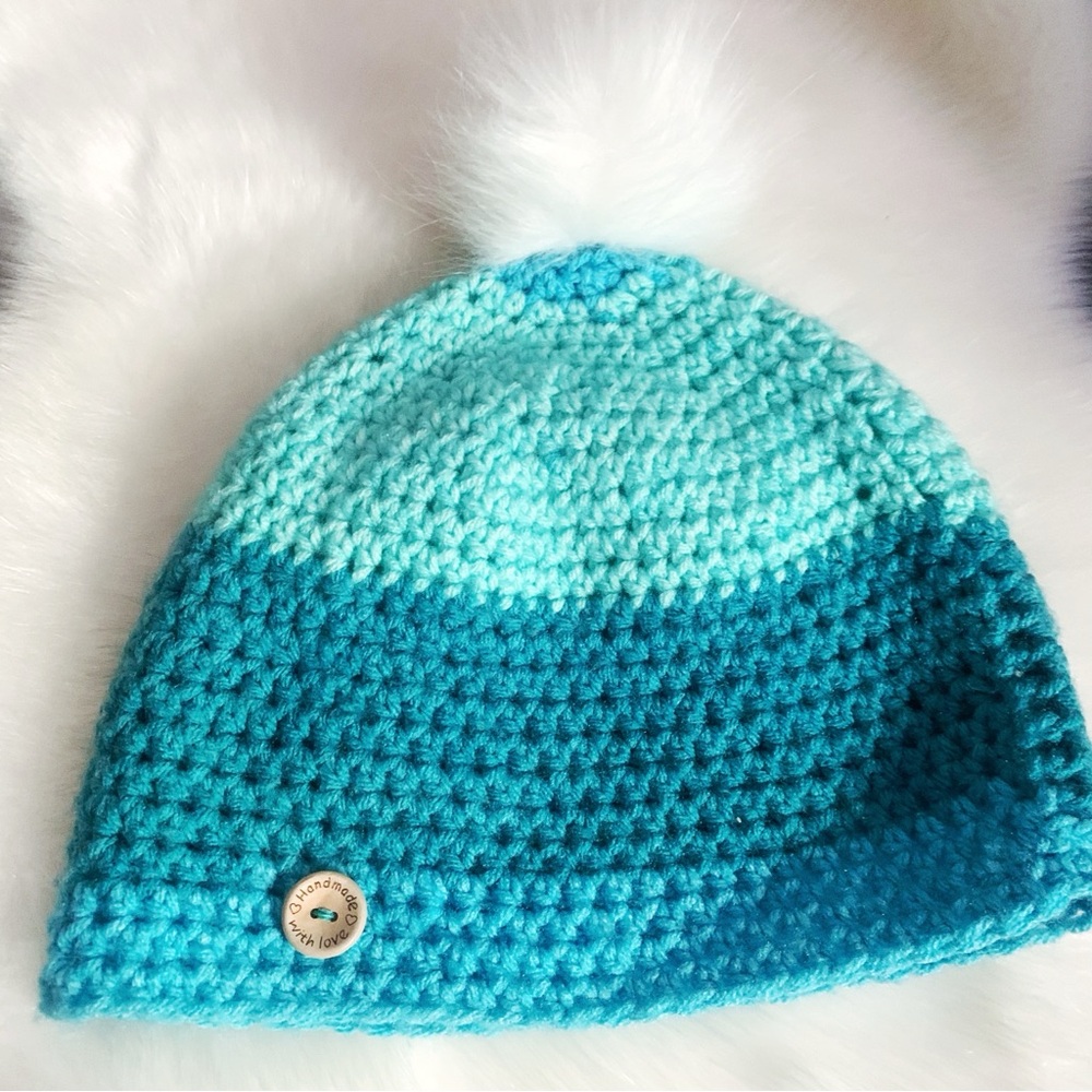 HANDMADE Ombré Crochet Pom Pom Beanie Winter Hat